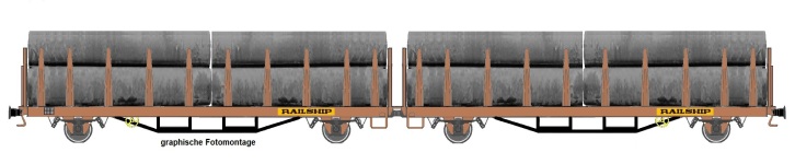 NPE Modellbau NW22203 - H0 Rungenwagen Laas Railship, UIC mit Stahlrohre der DR; Ep. IV